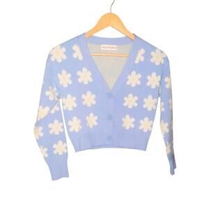 Willow & Wind Womens Light Blue Button Up Daisy Print Cardigan Sweater Size S